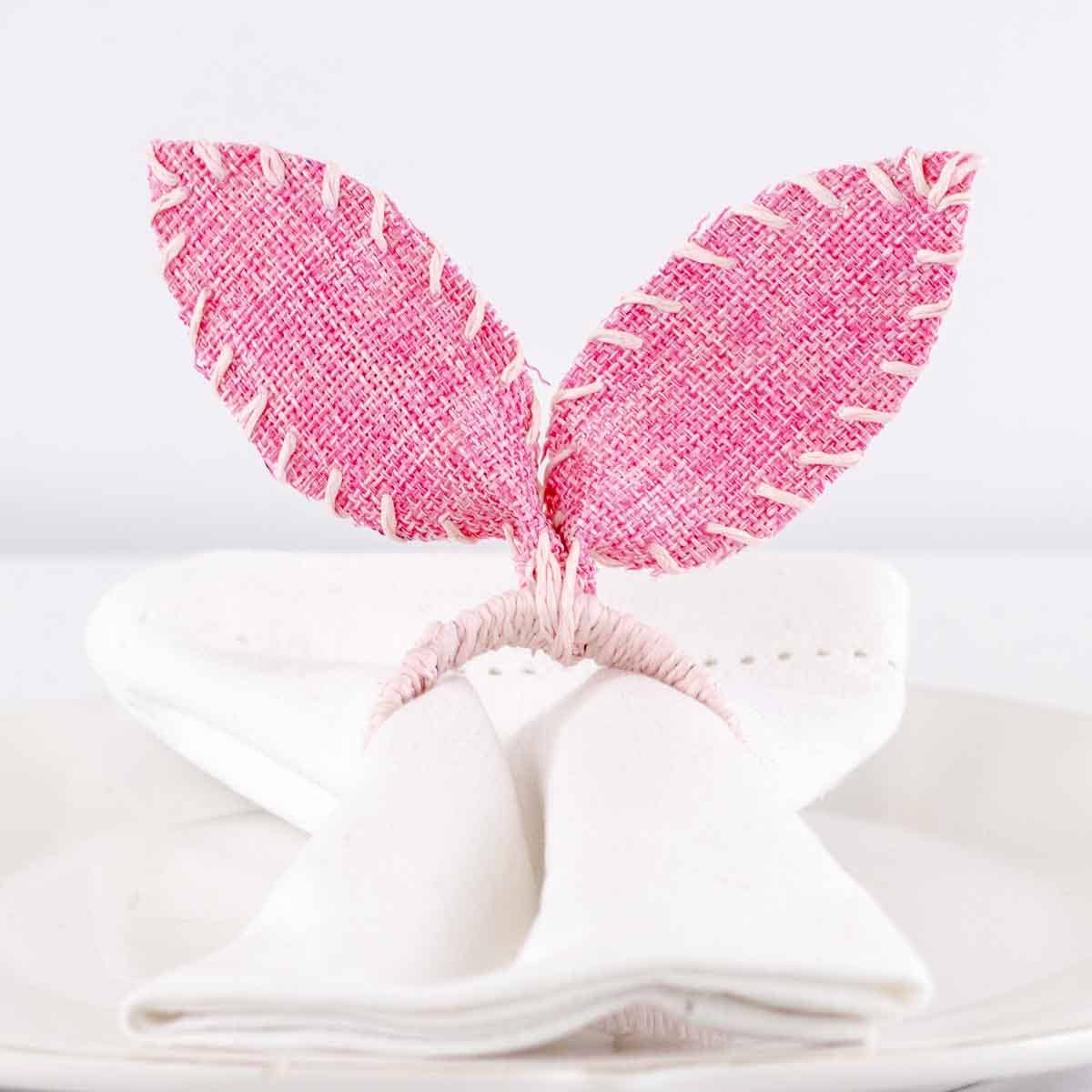 Burlap Bunny Ears Napkin Ring Light Pink 4x5x1