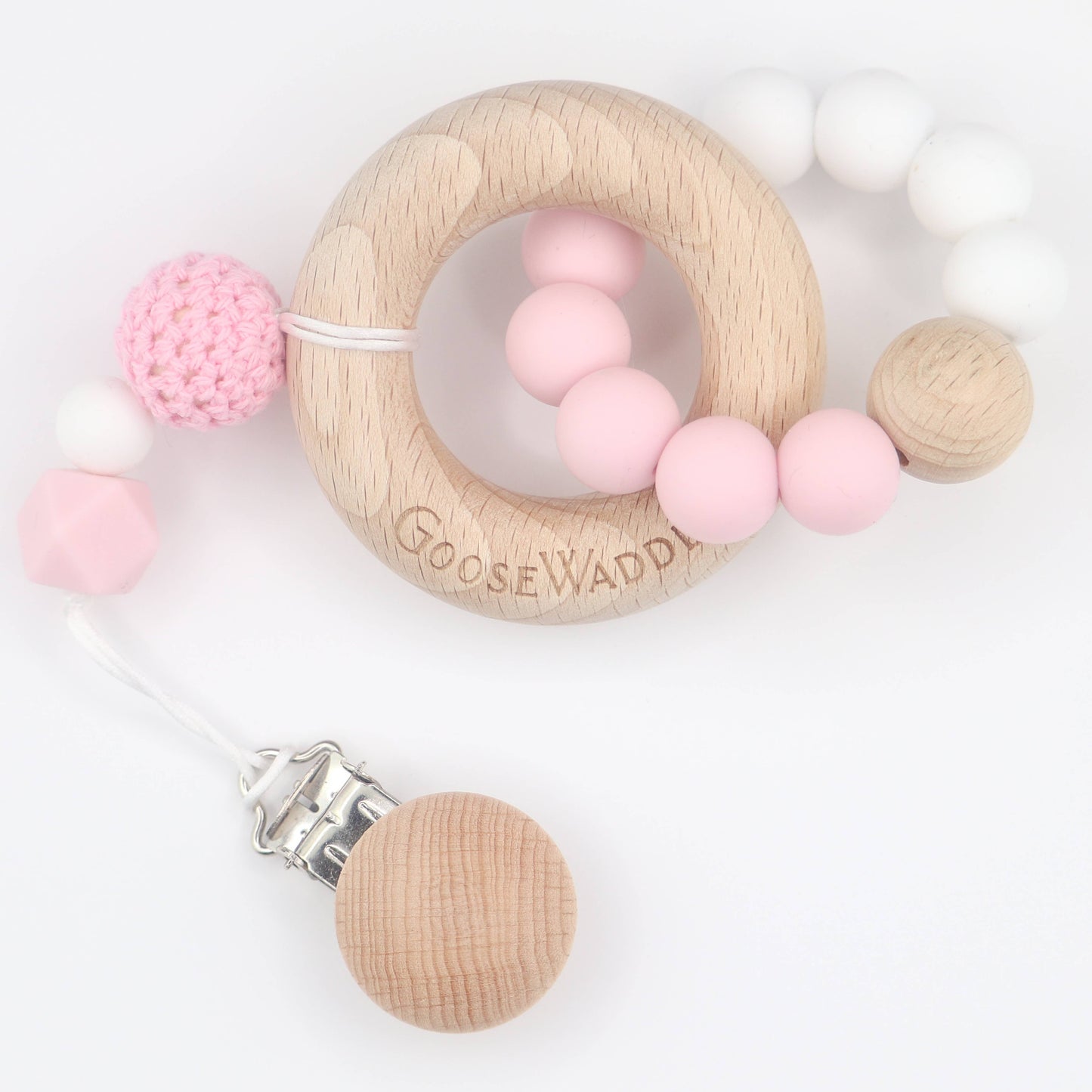 Wooden and Silicone Teether - Pink
