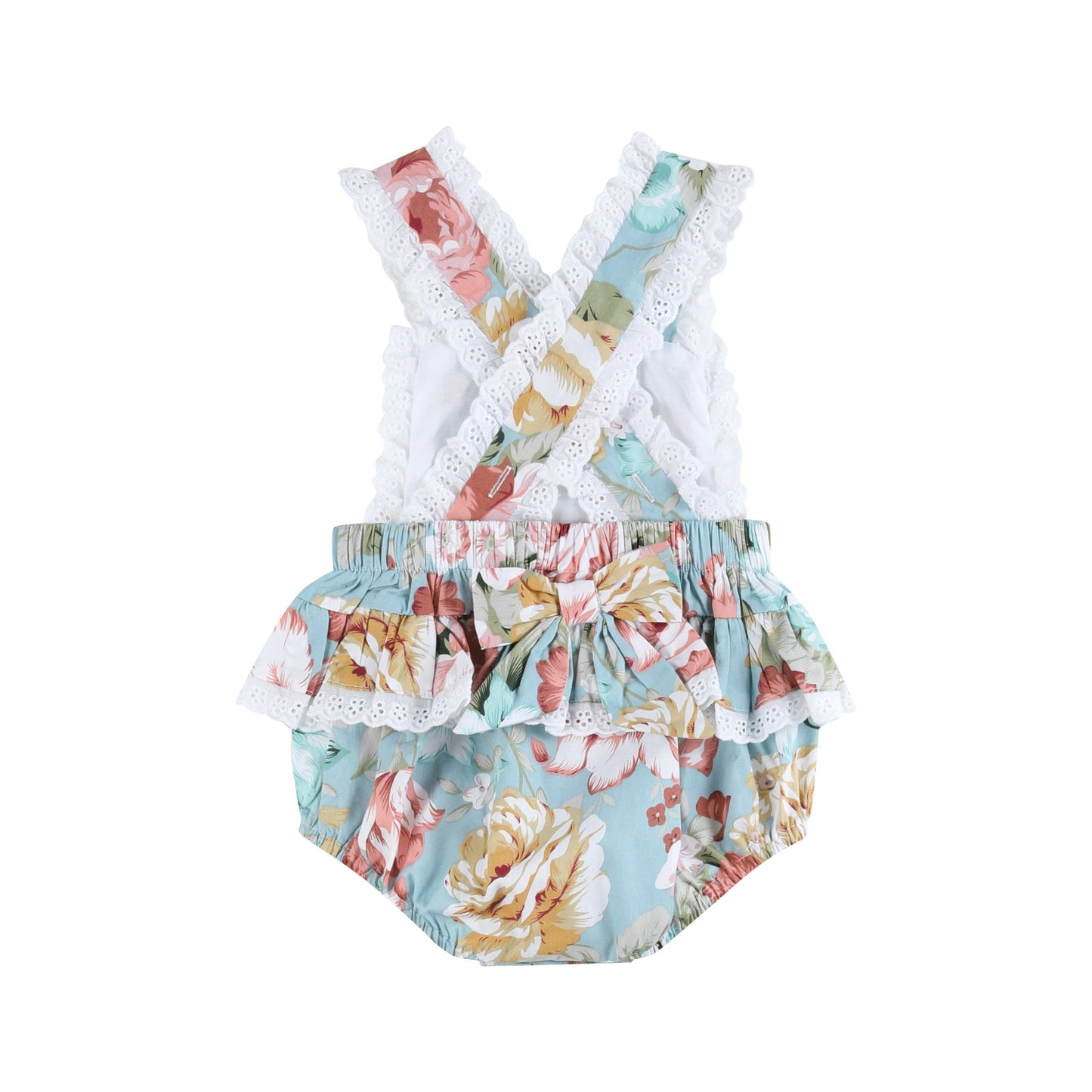 Pink & Blue Floral Ruffle Romper