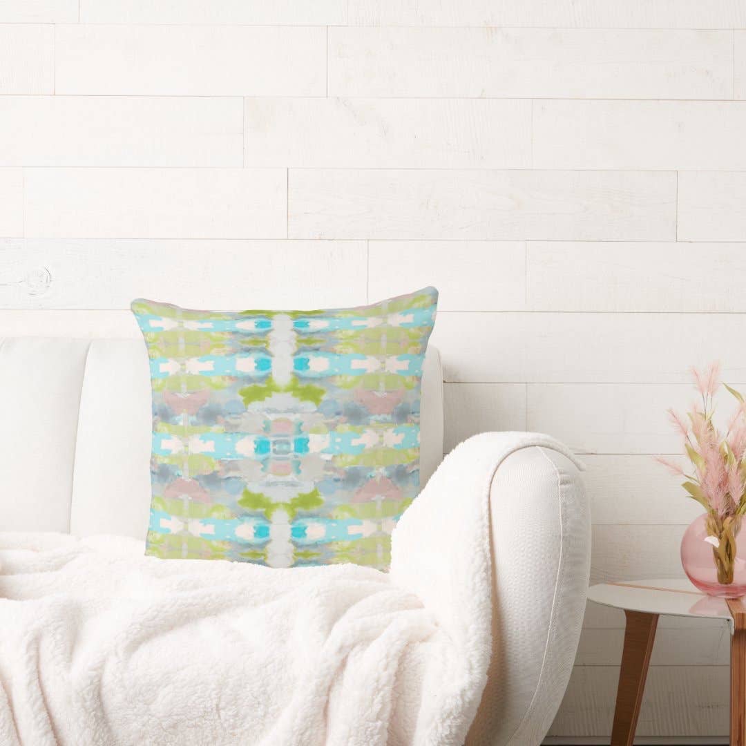 Ava Decorative Abstract Art Throw Pillow Green Blue Mauve: 18x18