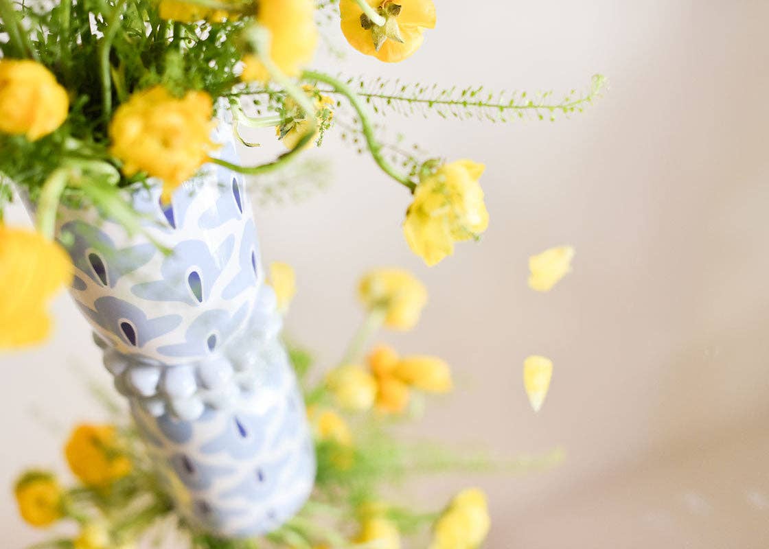 Iris Blue Medium Cylinder Vase with Knobbed Foot