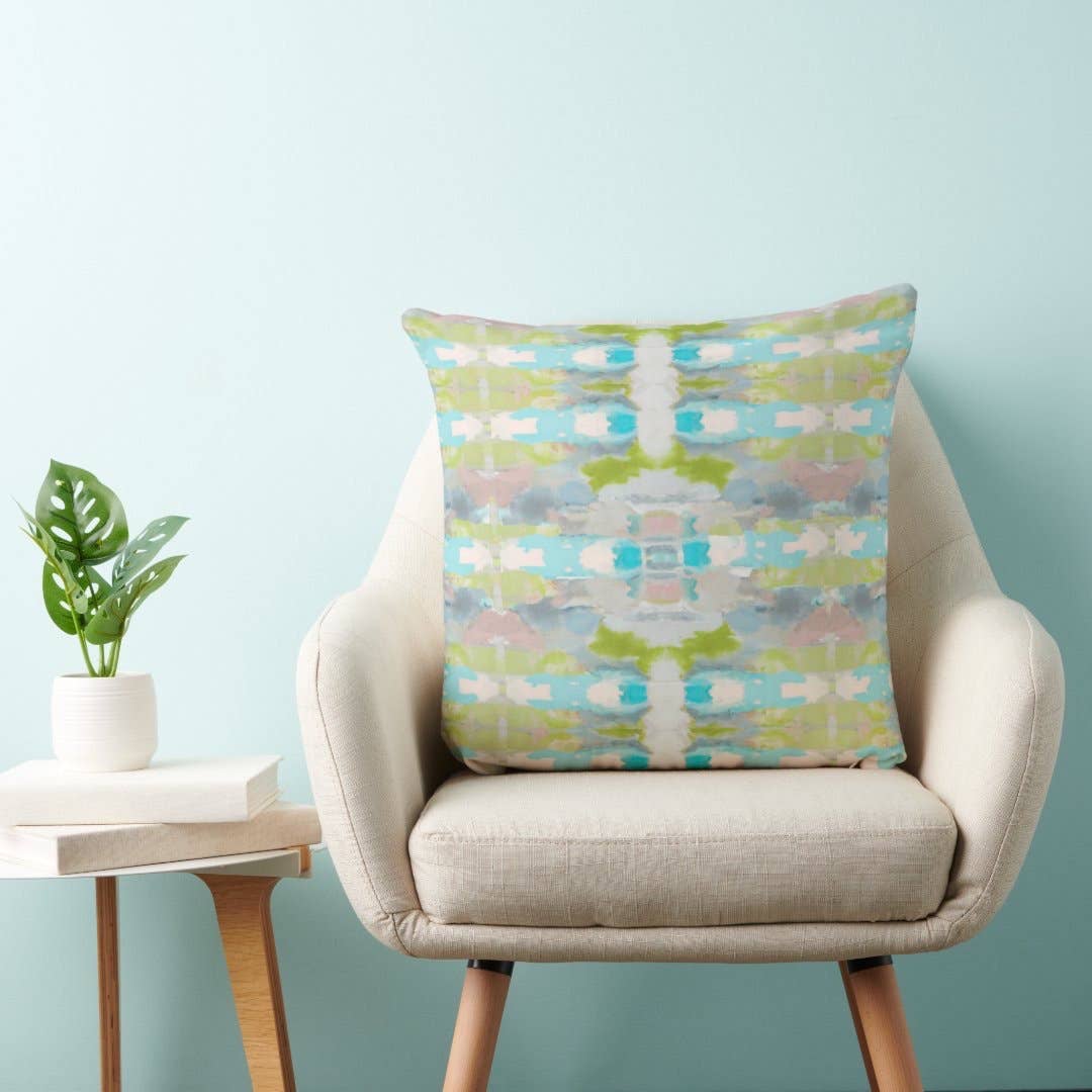 Ava Decorative Abstract Art Throw Pillow Green Blue Mauve: 18x18