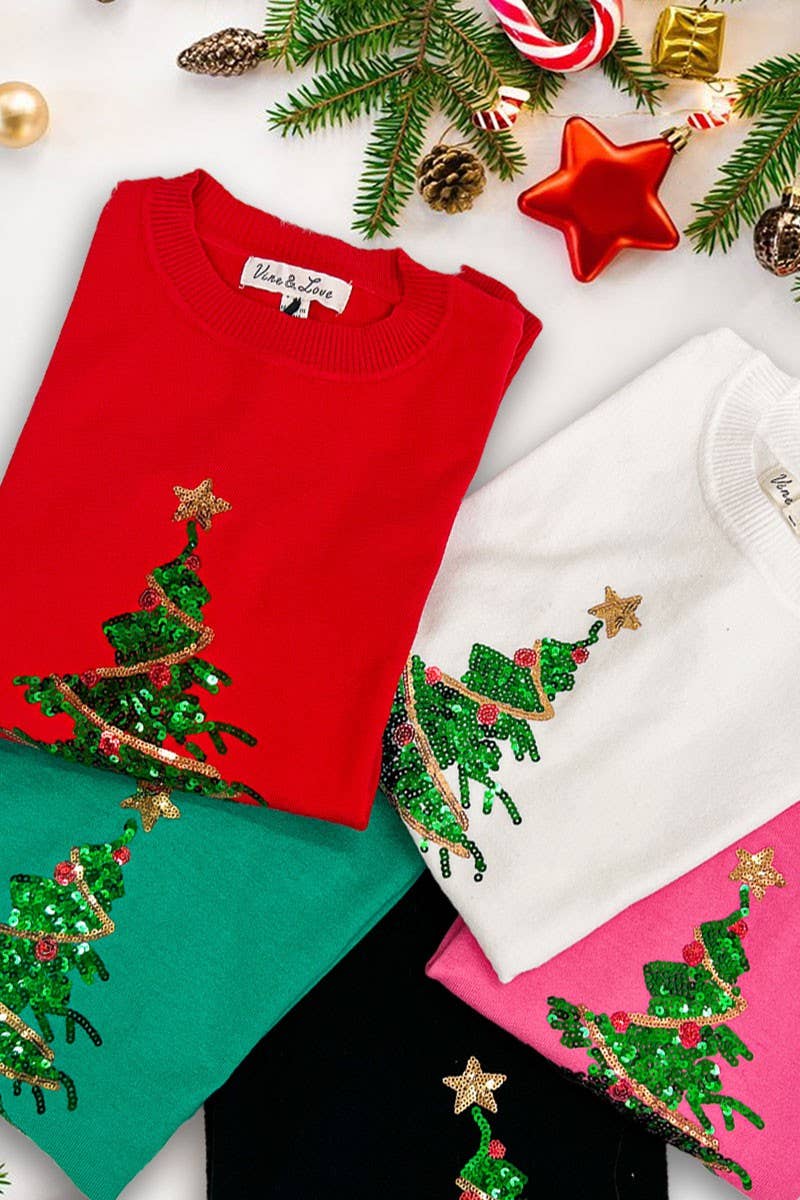 Christmas Tree Sequin Detail Knit Sweater