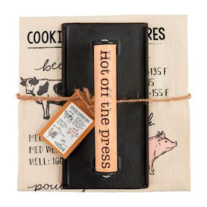 CAST IRON GRILL PRESS AND TOWEL