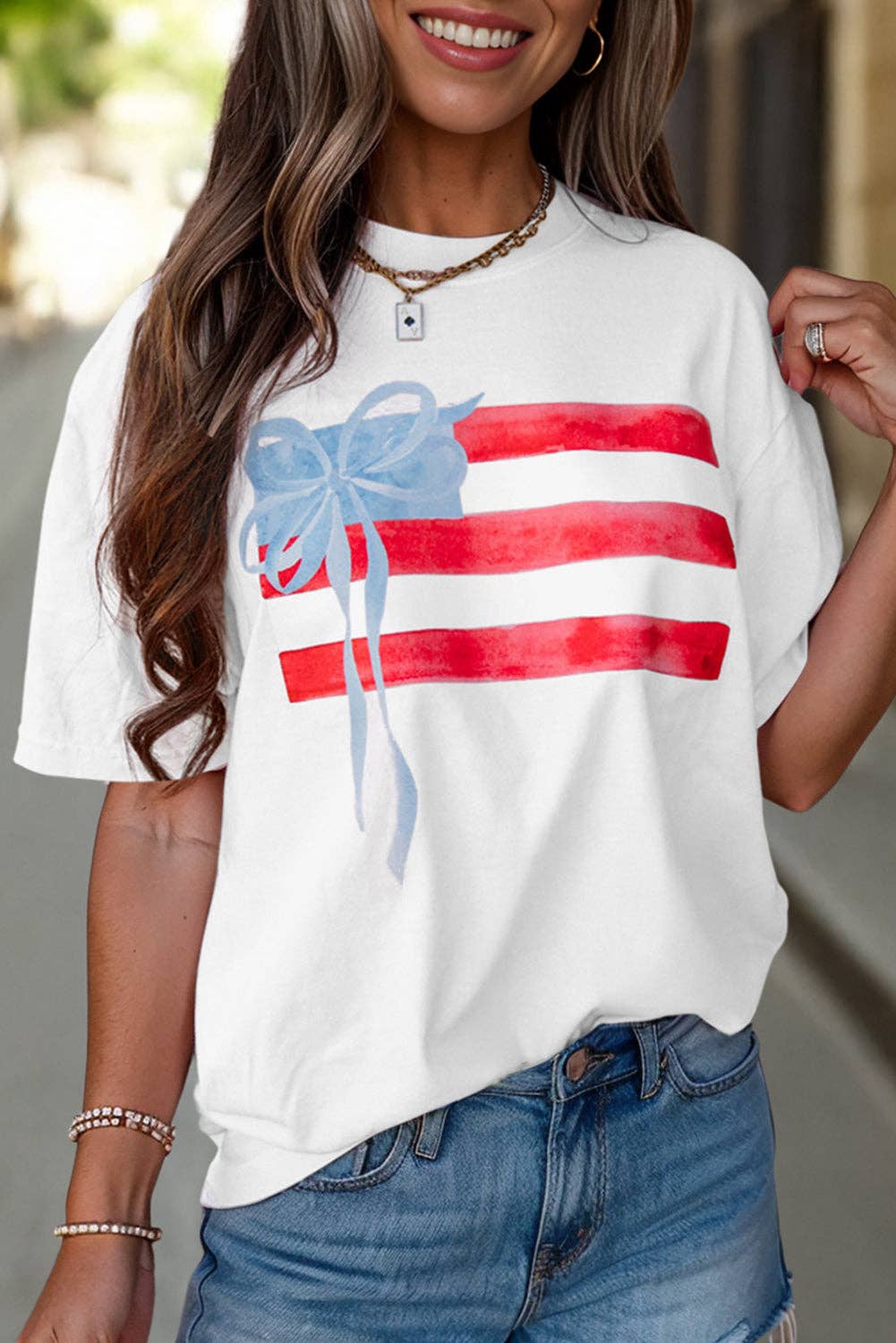 Flag Bow Graphic Crewneck Summer Tee