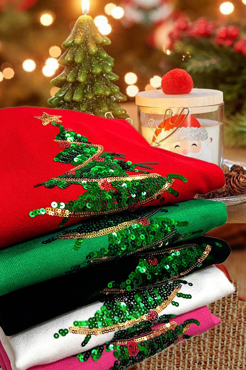Christmas Tree Sequin Detail Knit Sweater