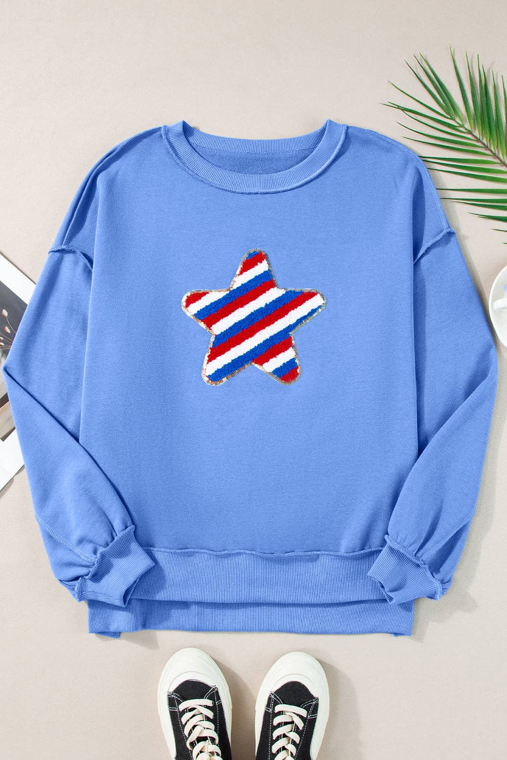 Star Sequin Embroidered Sweatshirt: Sky Blue