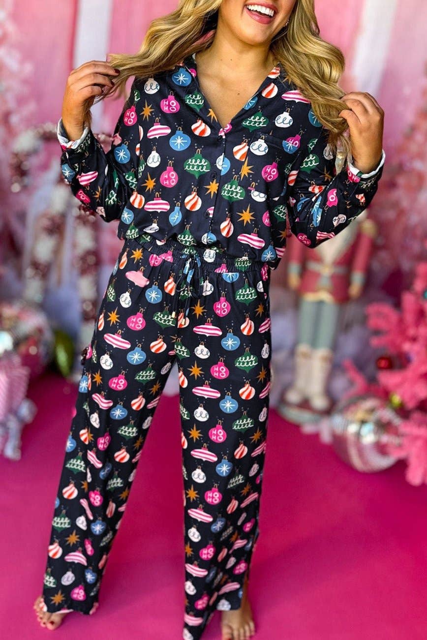 Christmas Ornaments Shirt and Pants Pajama Set: Navy Blue / 2XL