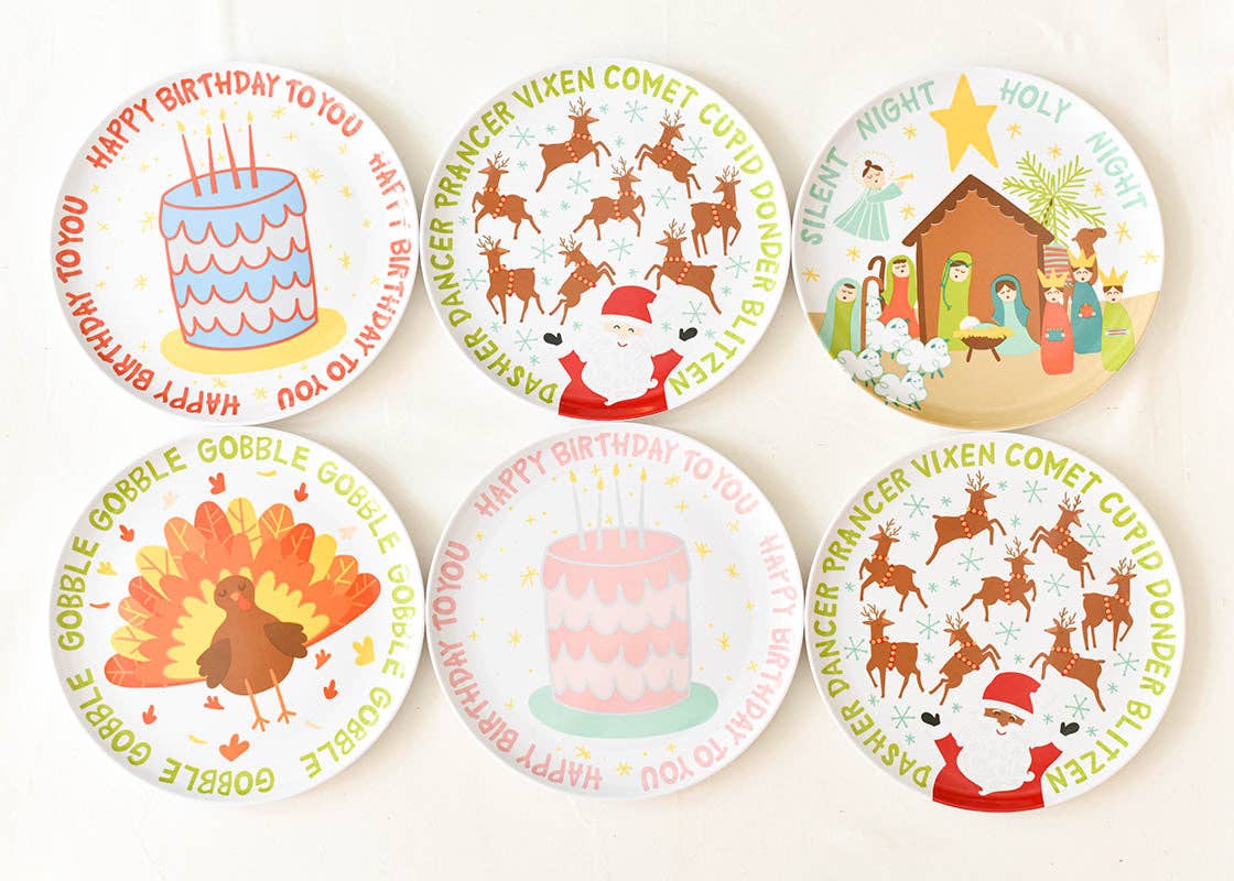 Blue Happy Birthday Cake Melamine Dinner Plate