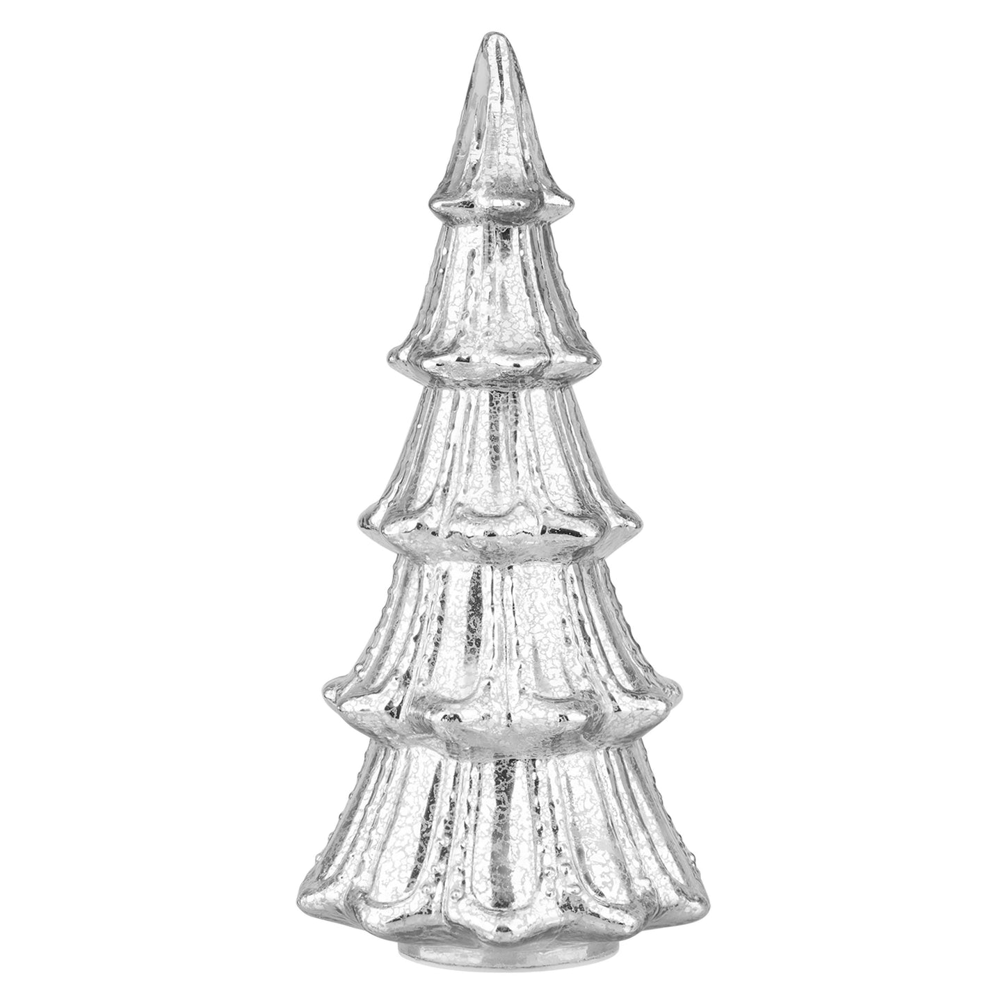 Silver 14 Inch Lighted Mercury Glass Christmas Tree