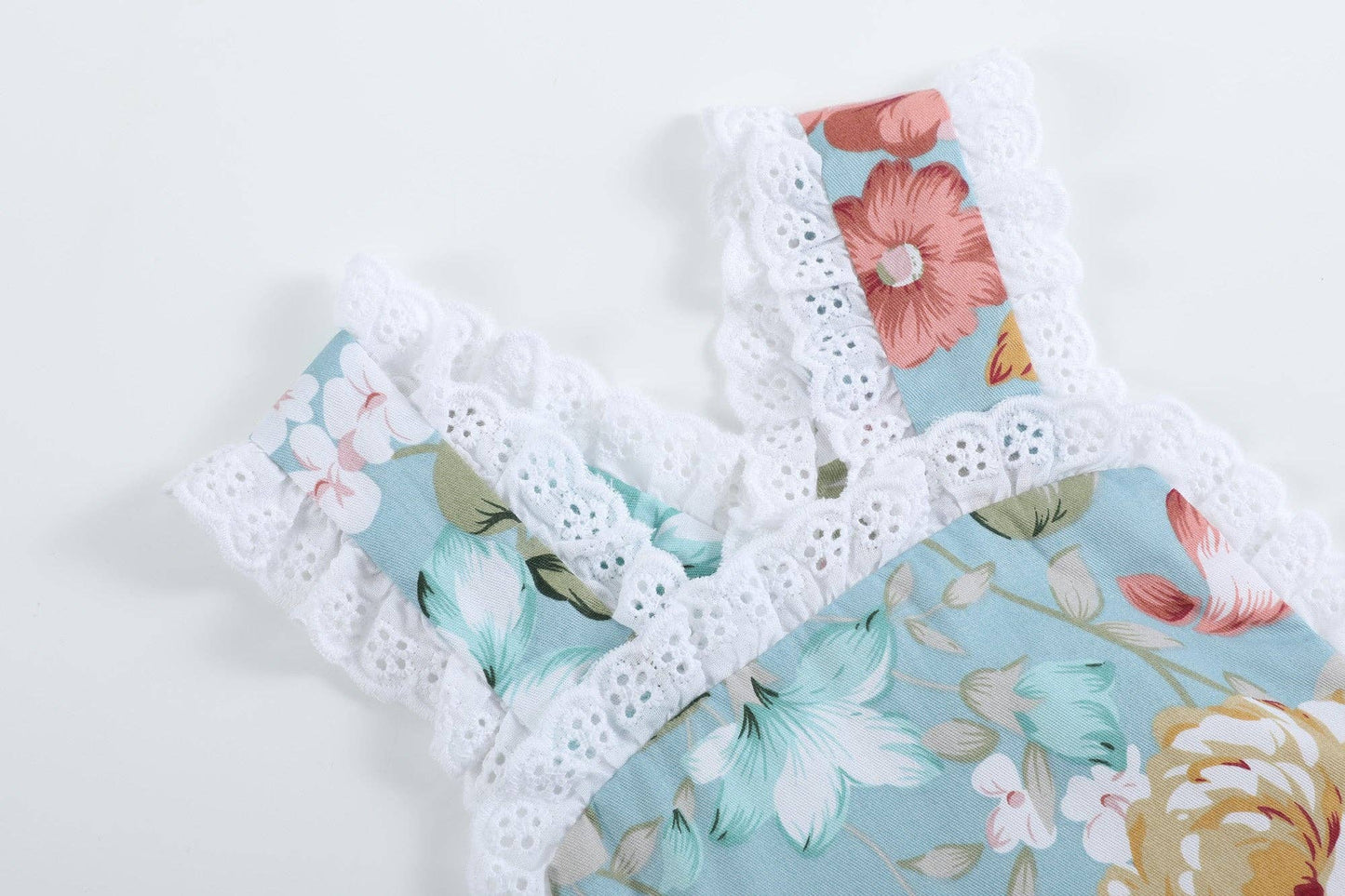Pink & Blue Floral Ruffle Romper