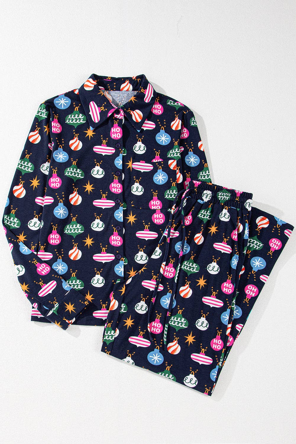 Christmas Ornaments Shirt and Pants Pajama Set: Navy Blue / 2XL