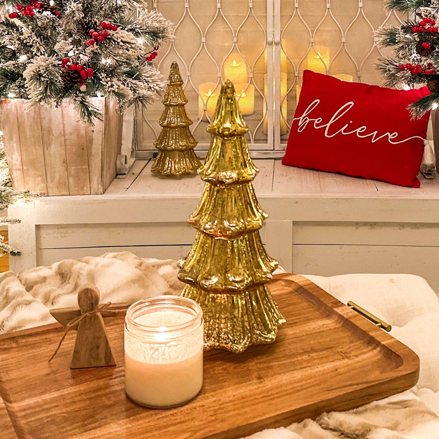 Silver 14 Inch Lighted Mercury Glass Christmas Tree