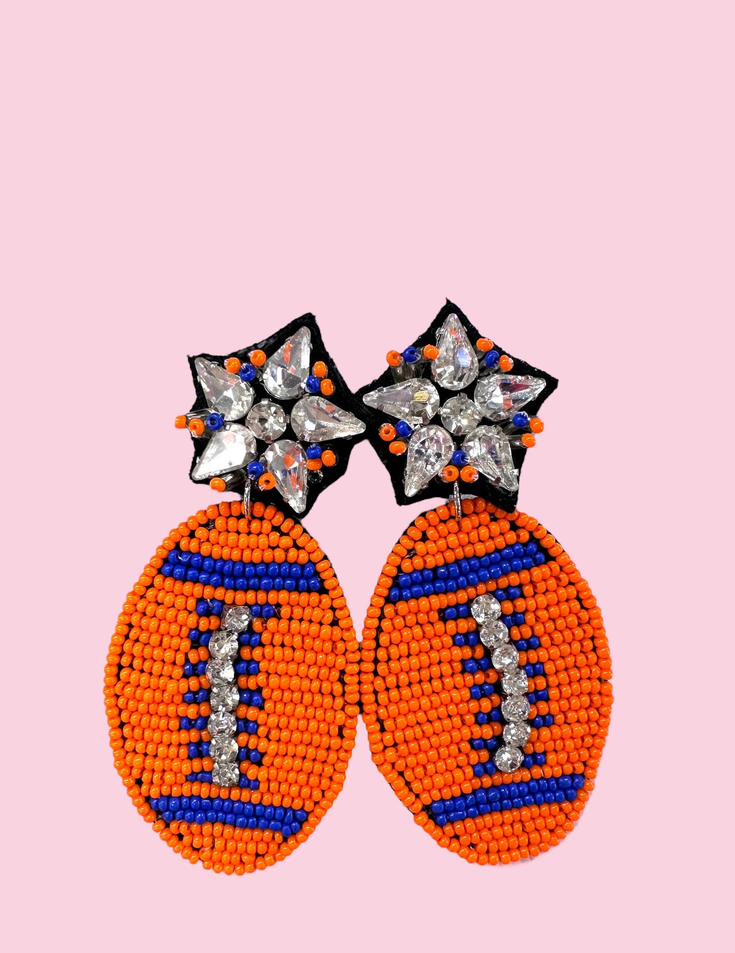 Royal Blue & Orange Football Earrings