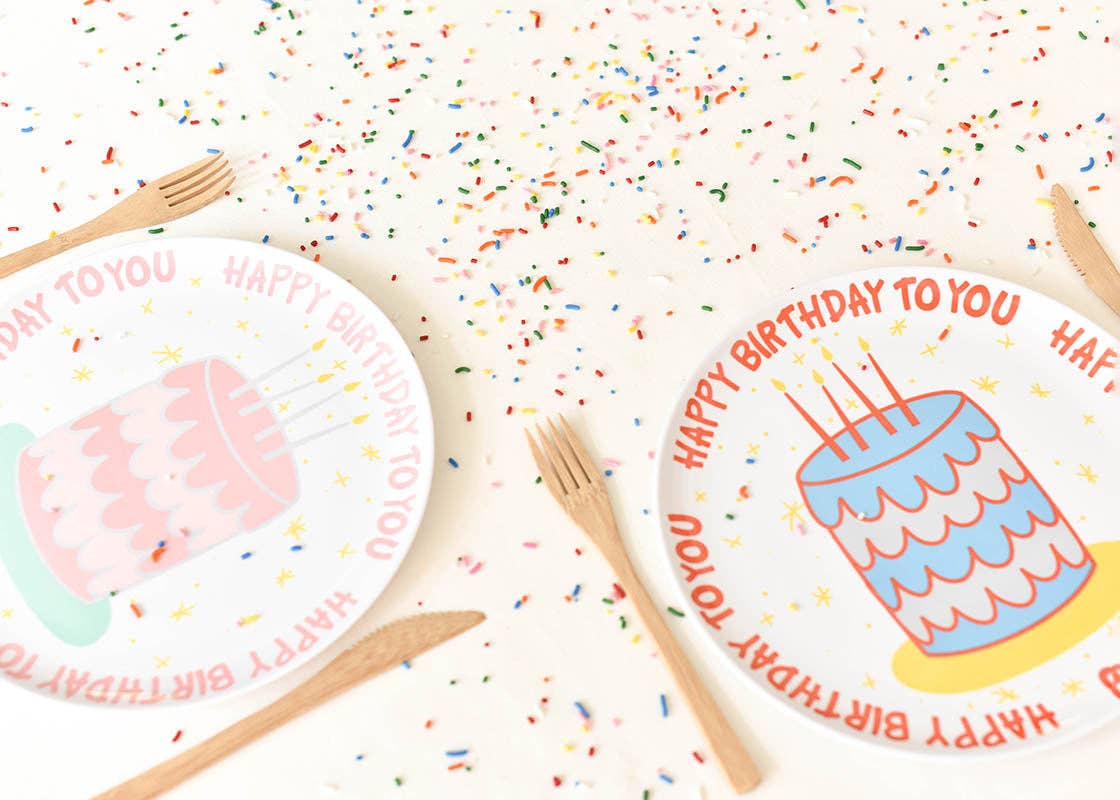 Blue Happy Birthday Cake Melamine Dinner Plate