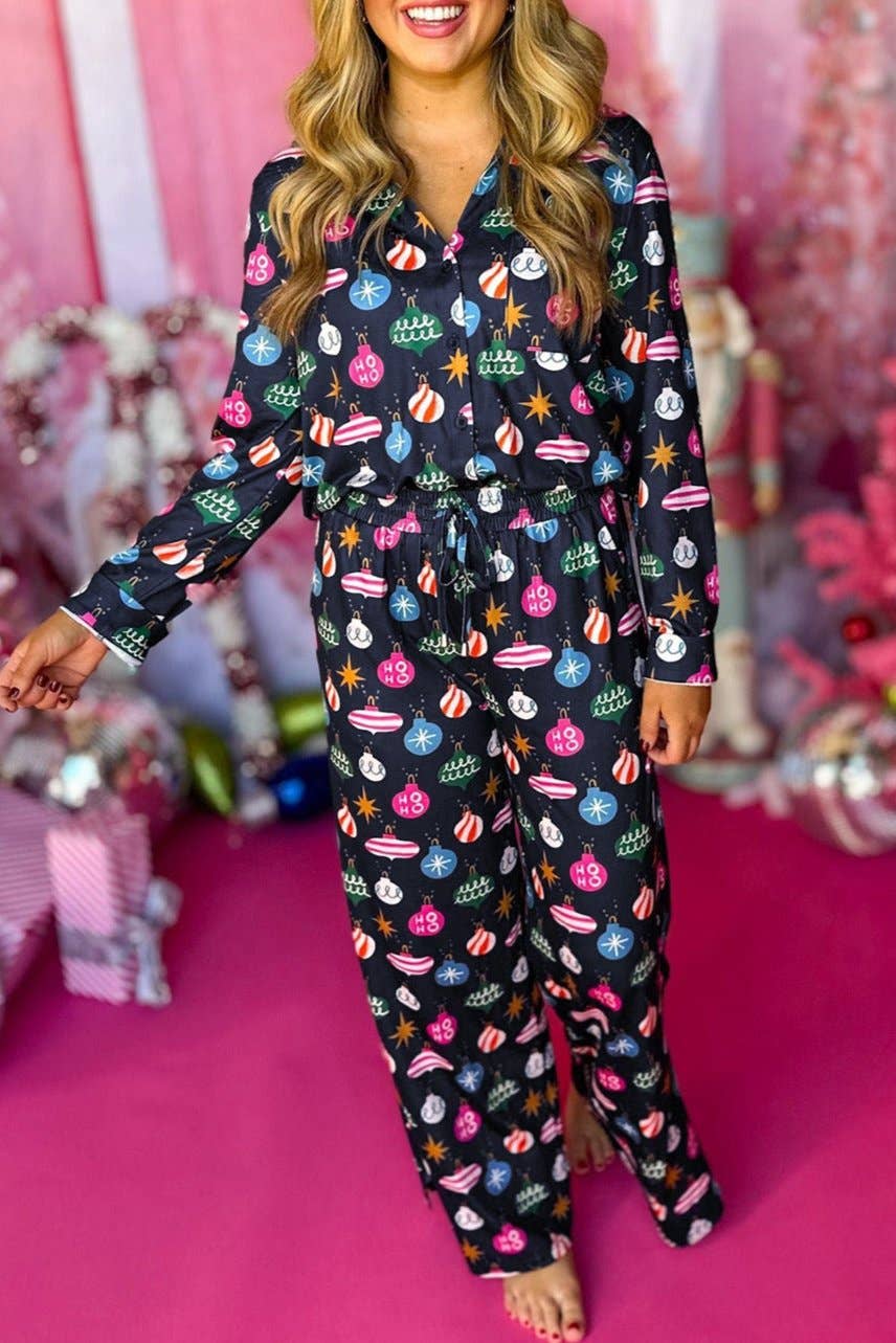 Christmas Ornaments Shirt and Pants Pajama Set: Navy Blue / 2XL