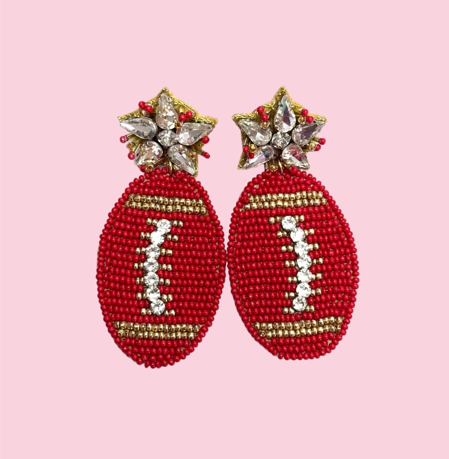 Red and Gold Football Earrings