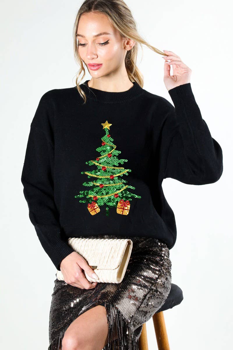Christmas Tree Sequin Detail Knit Sweater
