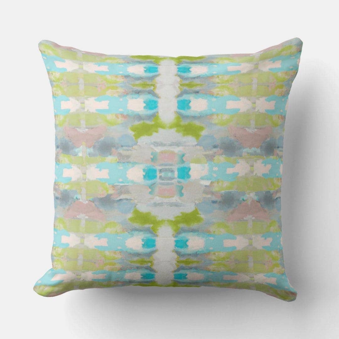 Ava Decorative Abstract Art Throw Pillow Green Blue Mauve: 18x18