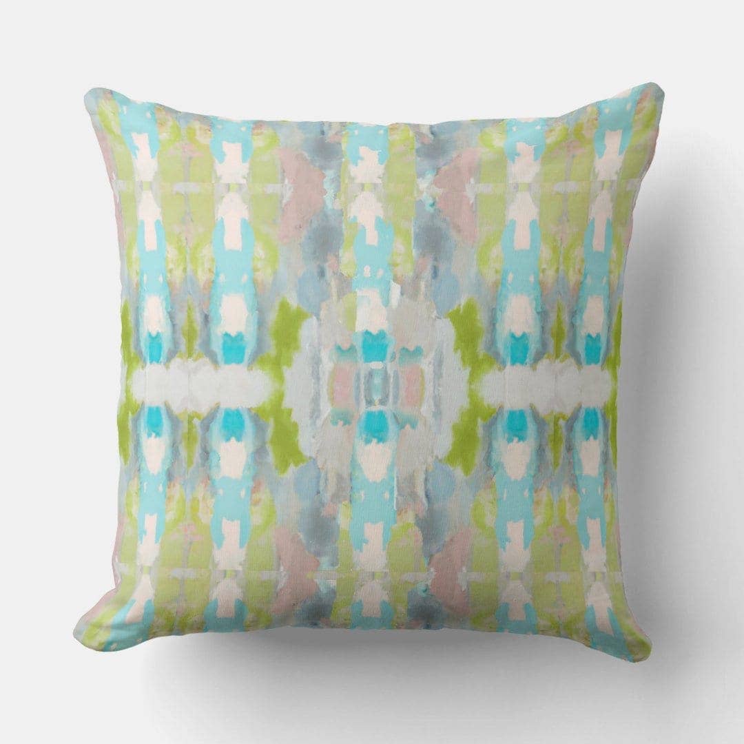 Ava Decorative Abstract Art Throw Pillow Green Blue Mauve: 18x18