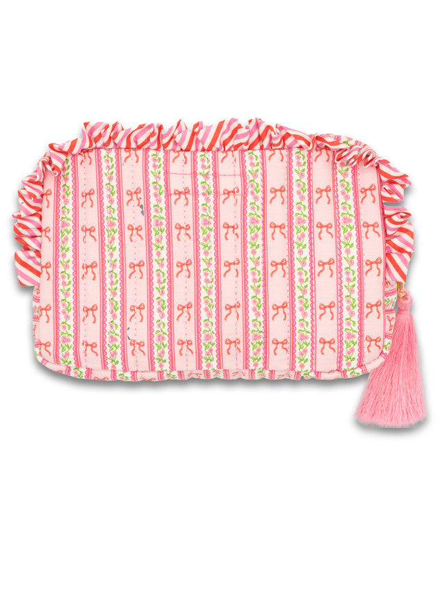 Rose Bow Quilted Cosmetic Bag