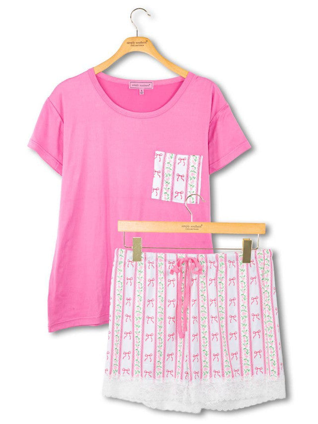 Rose Bow T-Shirt Pajama Set