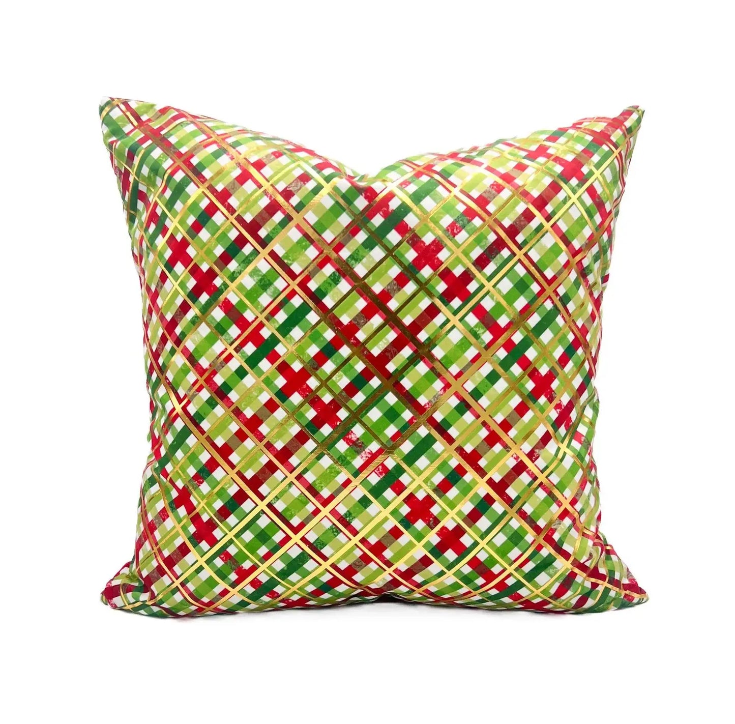 Gold Foil Christmas Plaid Pillow