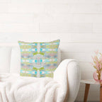 Ava Decorative Abstract Art Throw Pillow Green Blue Mauve: 18x18