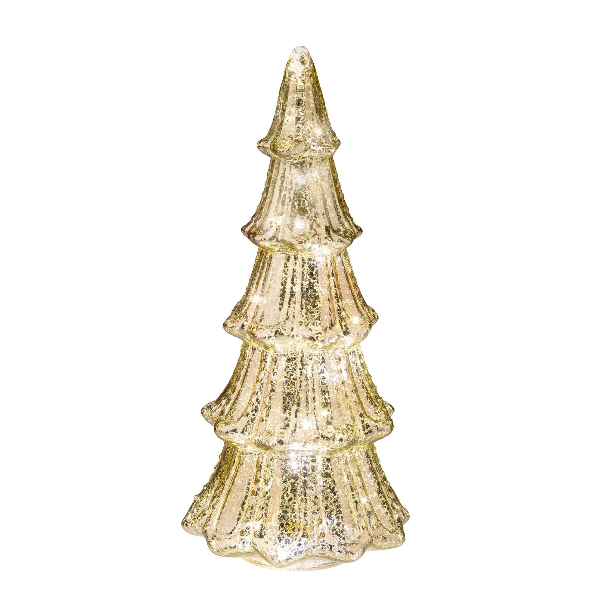 Gold 14 Inch Lighted Mercury Glass Christmas Tree
