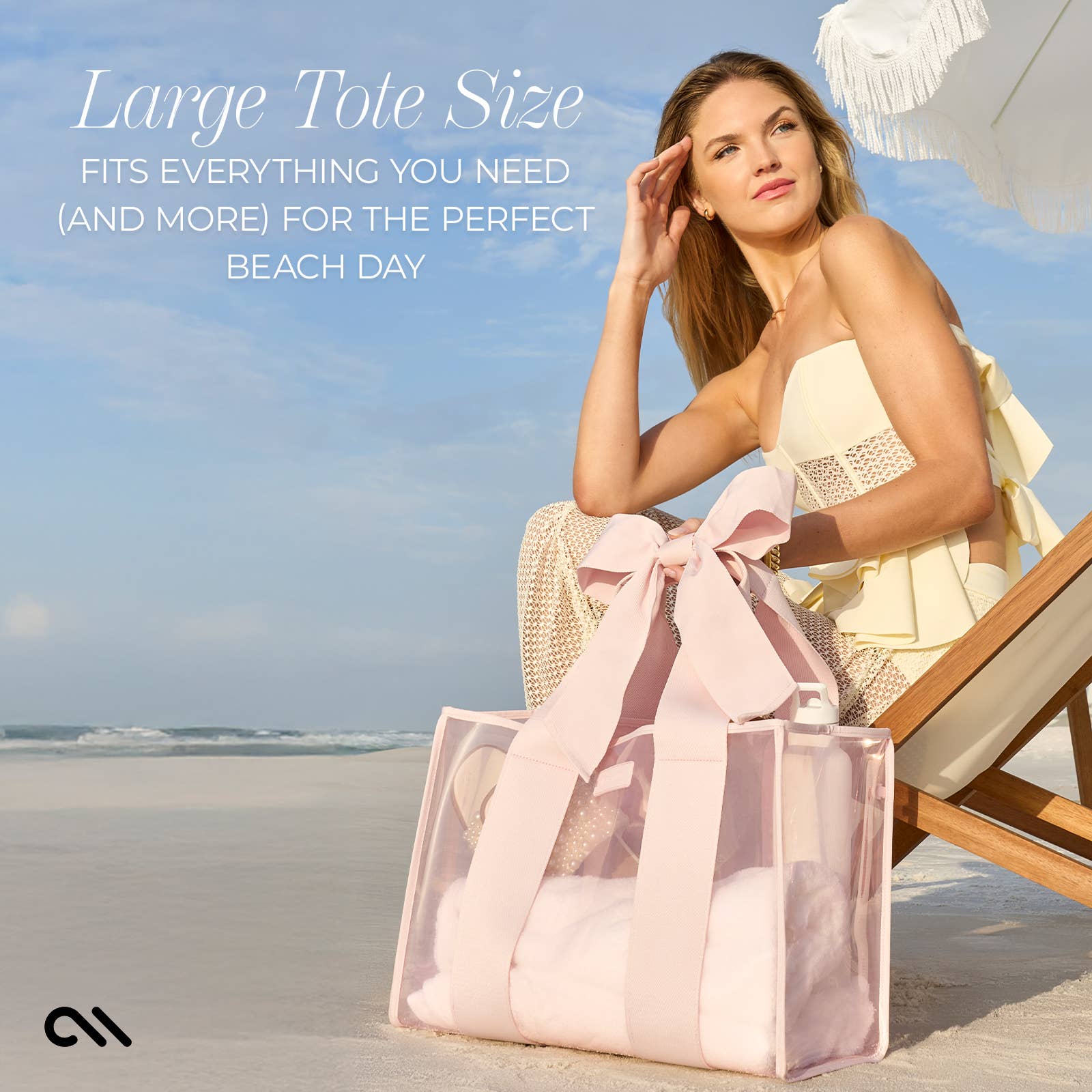 Special Edition Bow Beach Tote With Phone Pouch: Ballet Pink