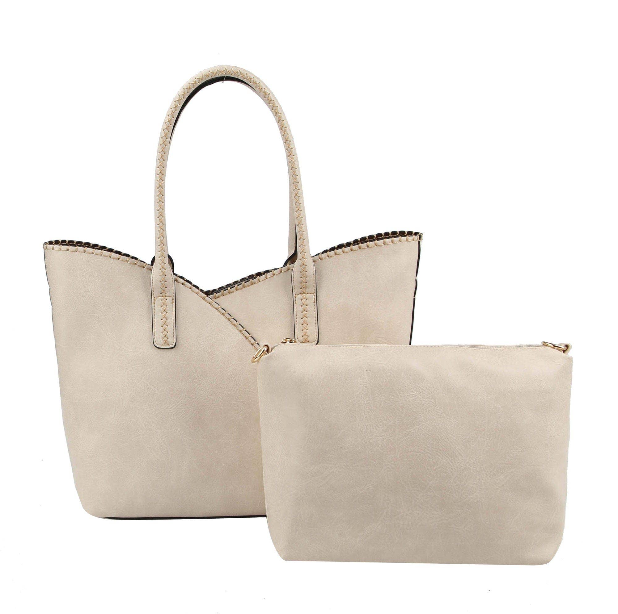 COL001-2 2-in-1 Stitch Trim Detail Shoulder/Tote Set Bag: Brown