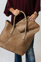 COL001-2 2-in-1 Stitch Trim Detail Shoulder/Tote Set Bag: Brown