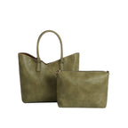 COL001-2 2-in-1 Stitch Trim Detail Shoulder/Tote Set Bag: Brown