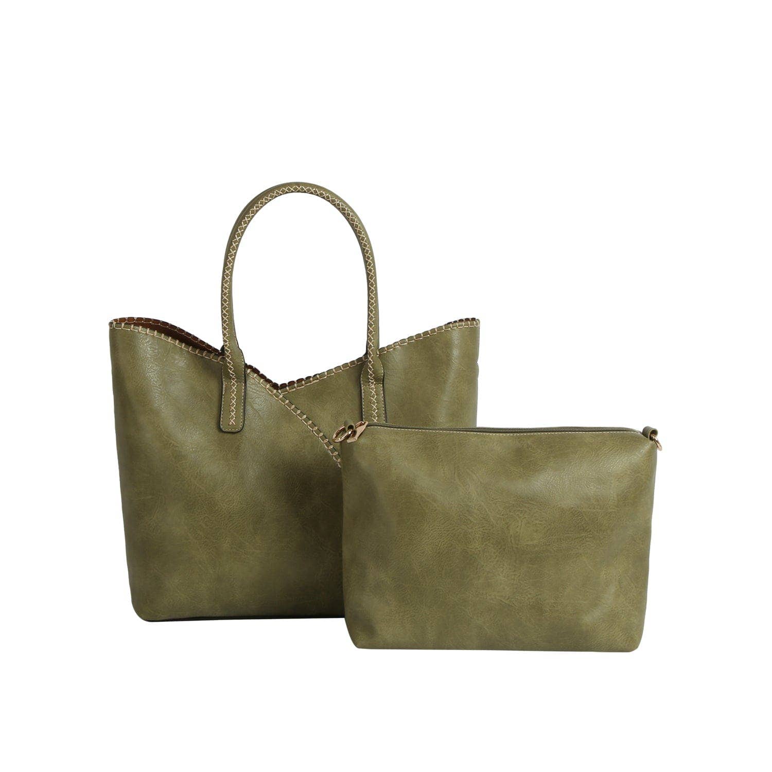 COL001-2 2-in-1 Stitch Trim Detail Shoulder/Tote Set Bag: Brown
