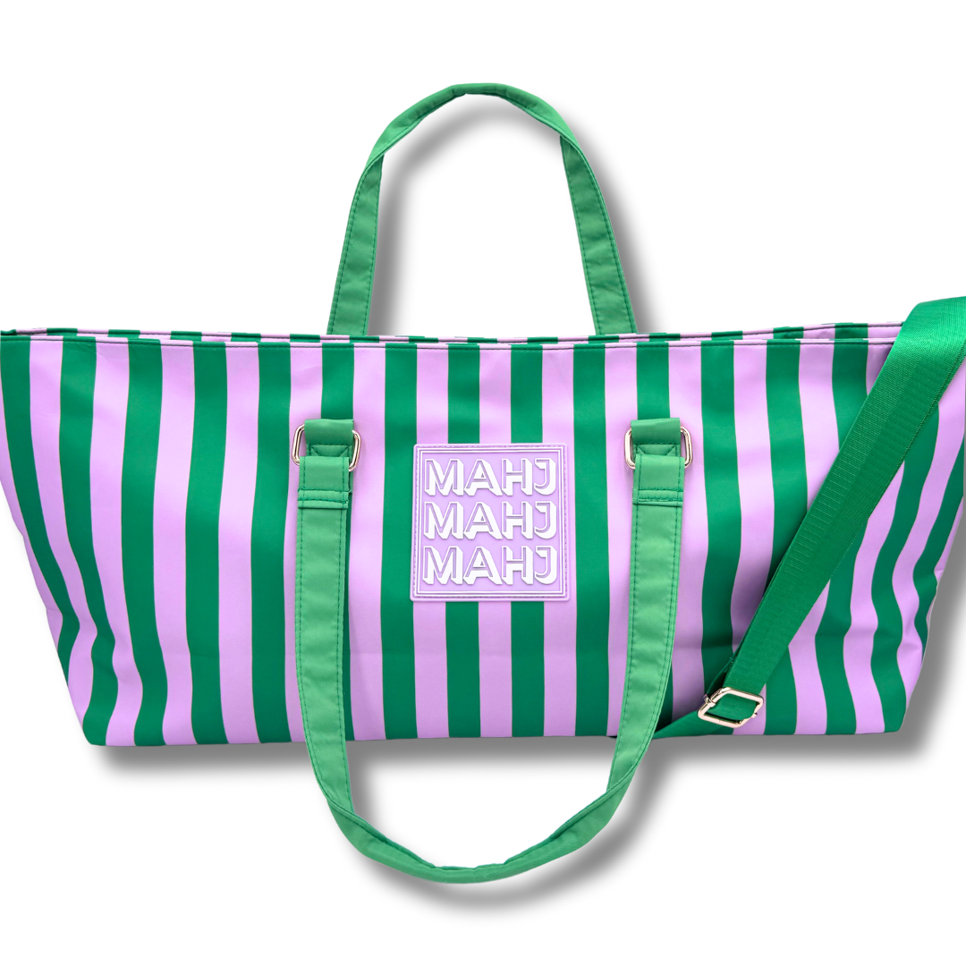 Mahjong Tote Bag-Stripes- Pink & Red