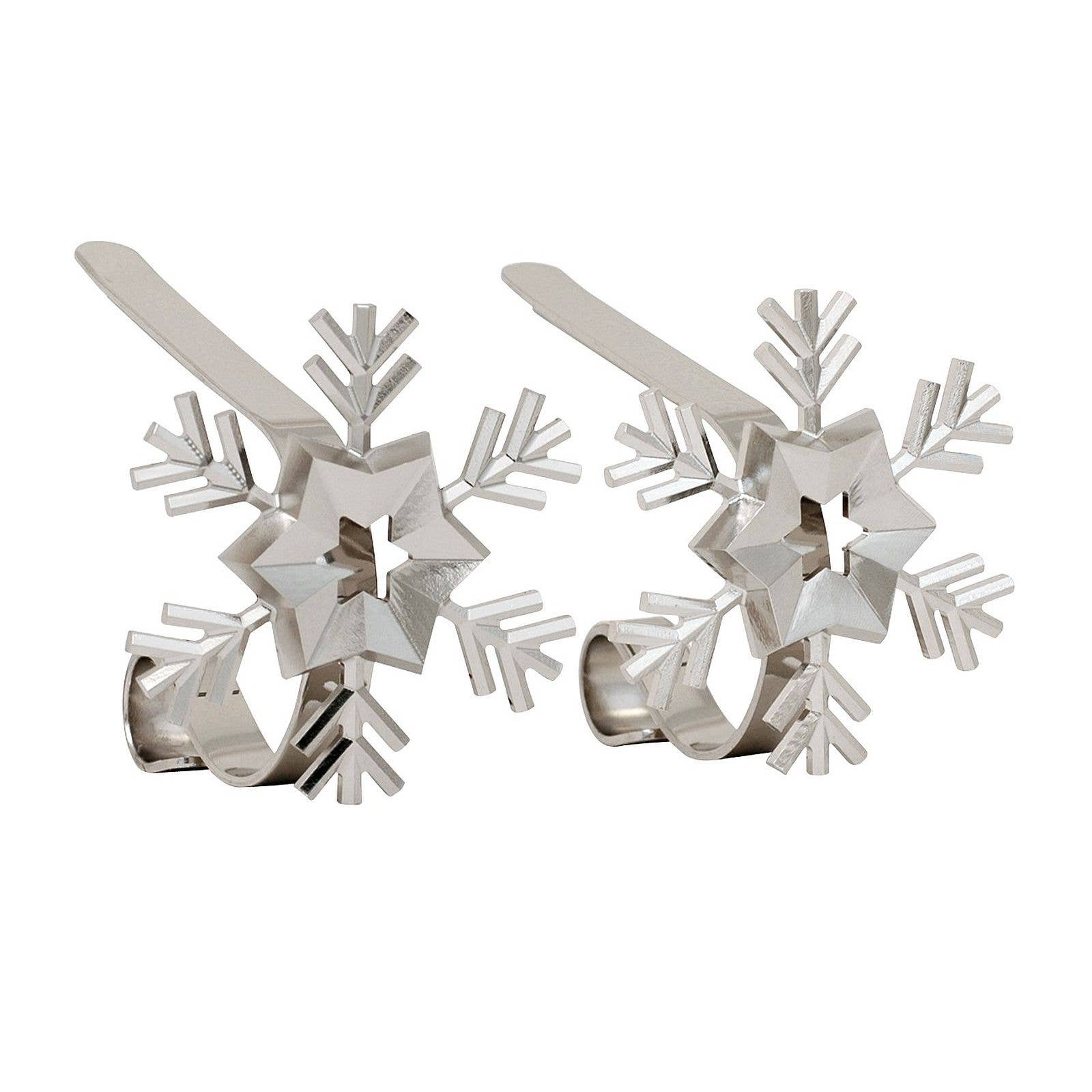 MantleClip™ Stocking Holder with Snowflake Icons, Silver