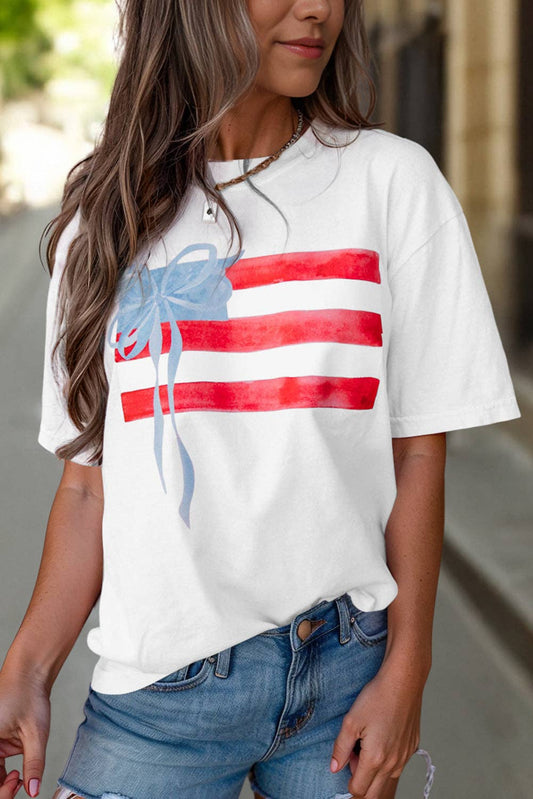 Flag Bow Graphic Crewneck Summer Tee