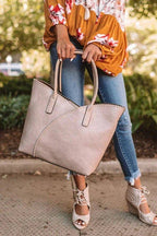 COL001-2 2-in-1 Stitch Trim Detail Shoulder/Tote Set Bag: Brown