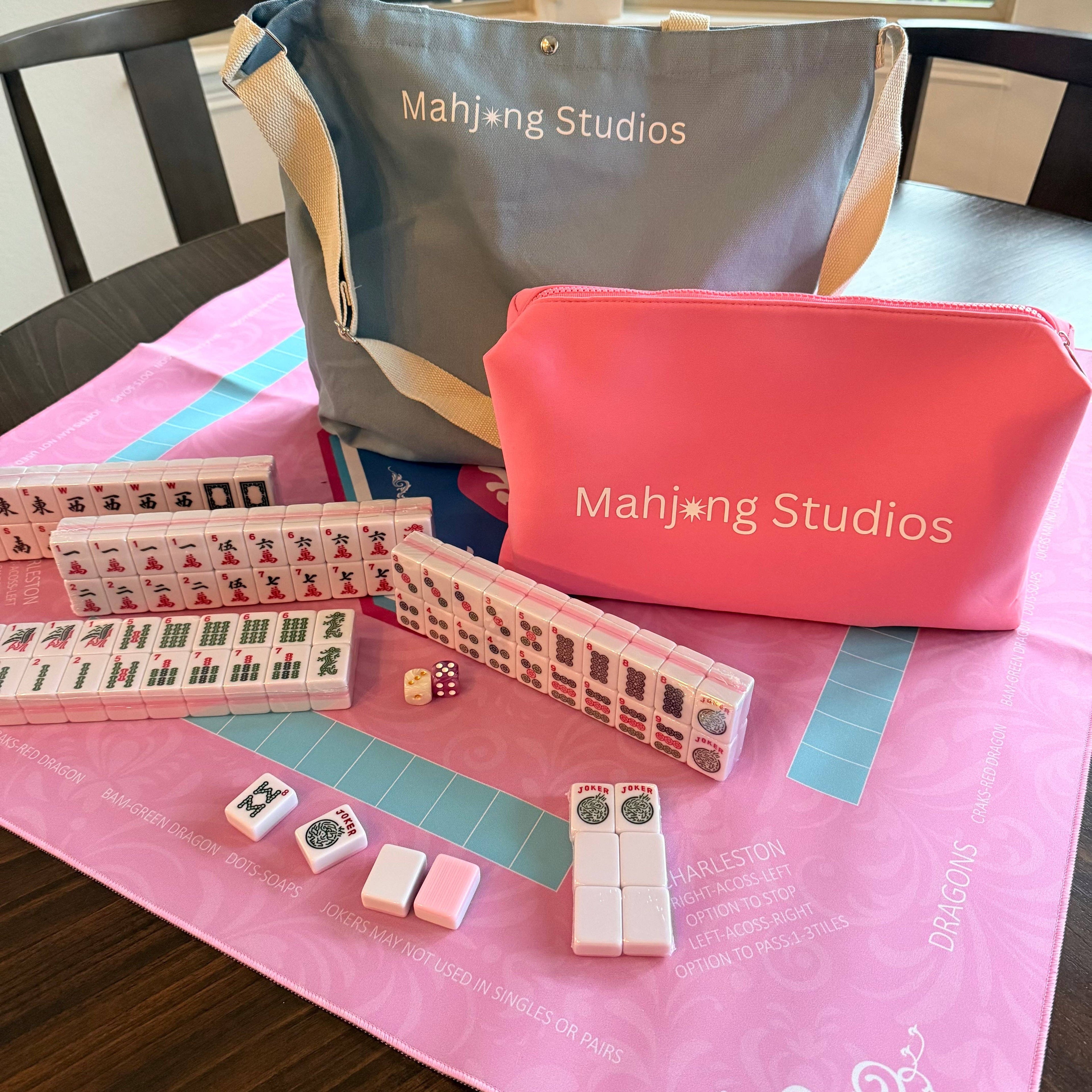 Mahjong Bundle - Blue Tote/Pink Tiles
