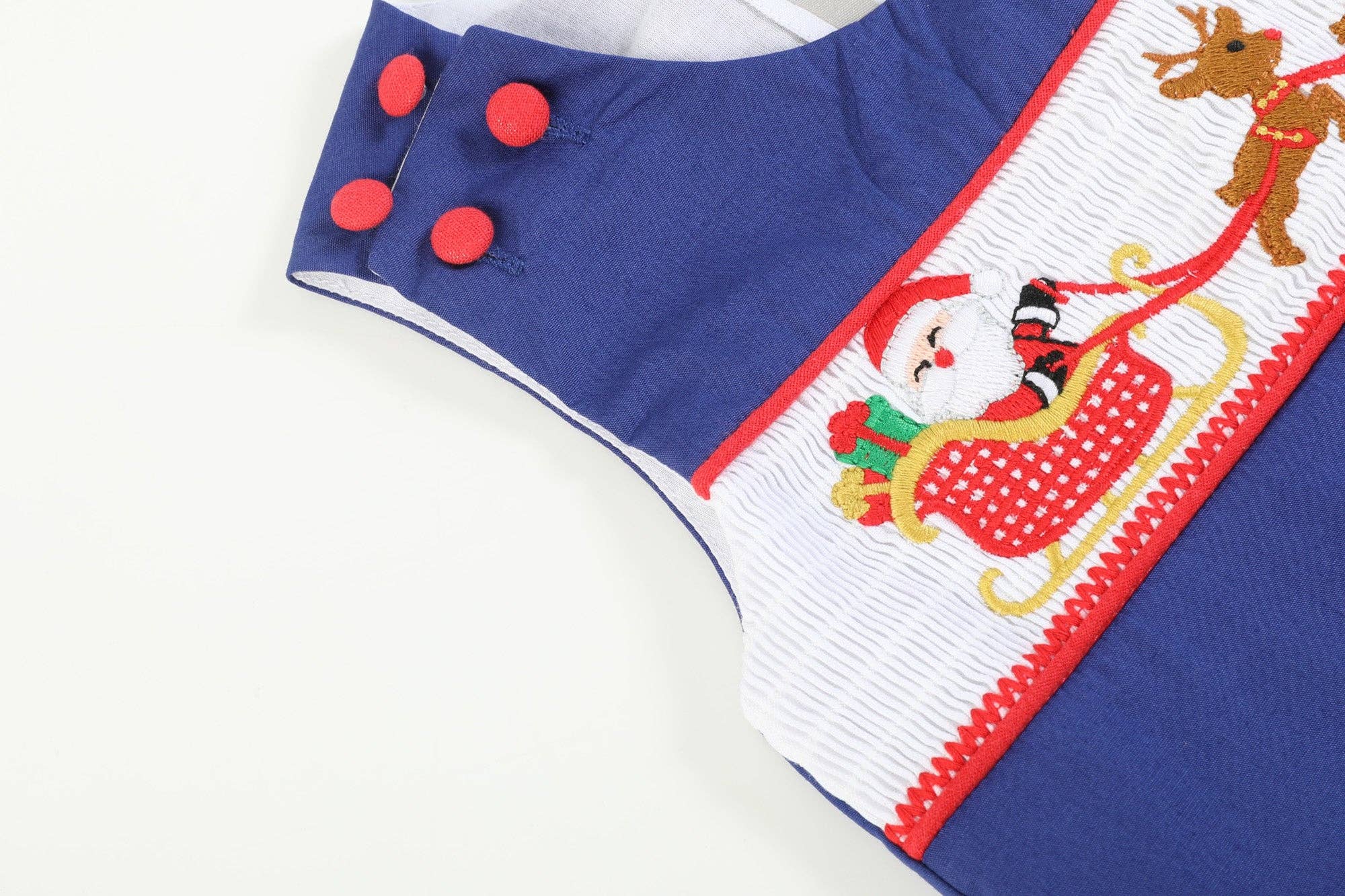 Royal Blue Santa and Sleigh Smocked Overalls: 12-18M