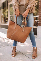 COL001-2 2-in-1 Stitch Trim Detail Shoulder/Tote Set Bag: Brown