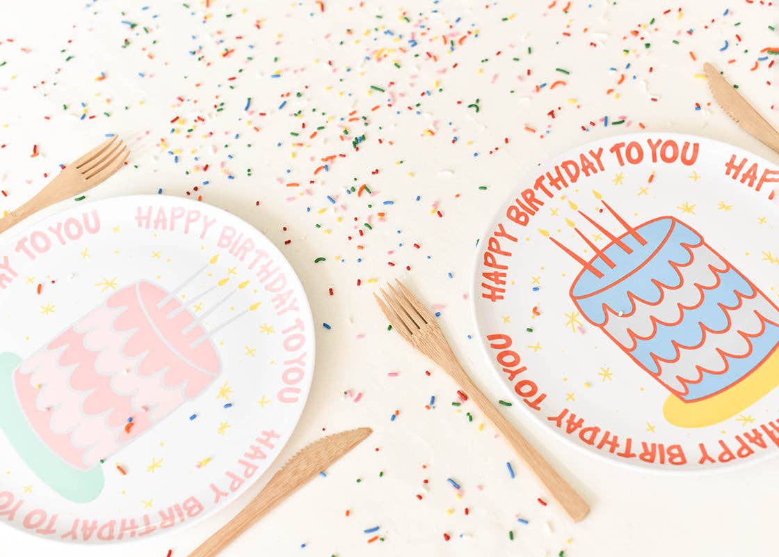 Pink Happy Birthday Cake Melamine Dinner Plate