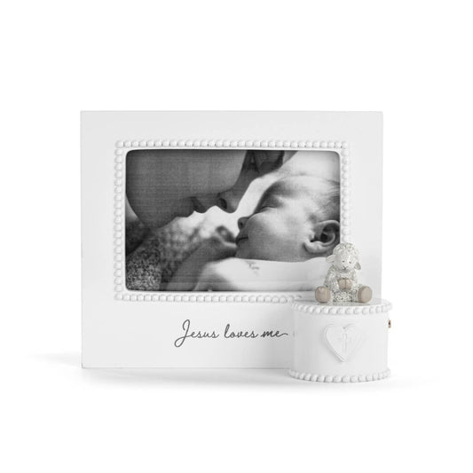 Jesus Loves Me Cream Lamb Musical Frame