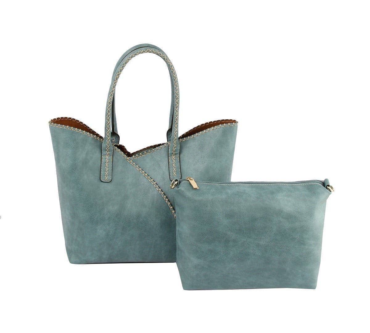 COL001-2 2-in-1 Stitch Trim Detail Shoulder/Tote Set Bag: Brown