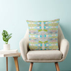 Ava Decorative Abstract Art Throw Pillow Green Blue Mauve: 18x18