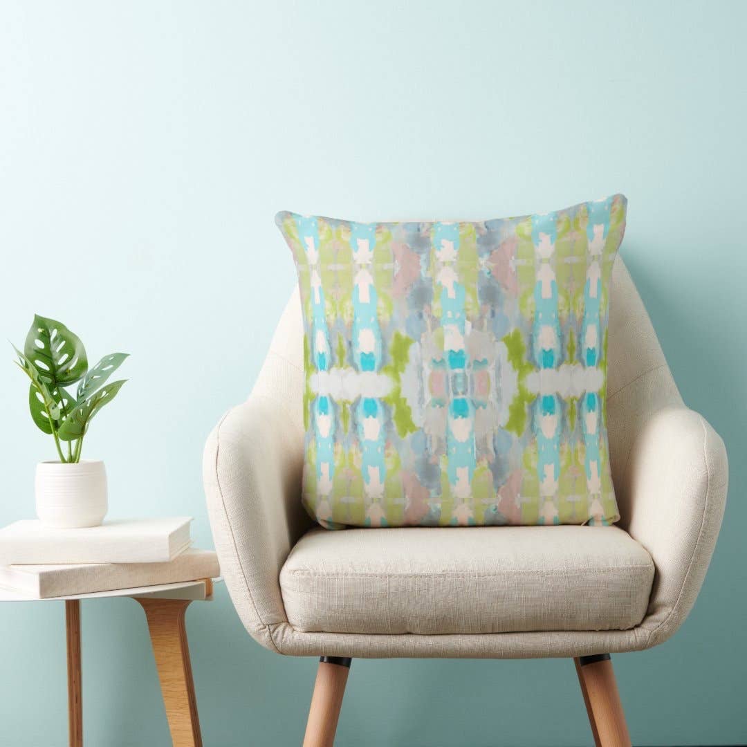 Ava Decorative Abstract Art Throw Pillow Green Blue Mauve: 18x18