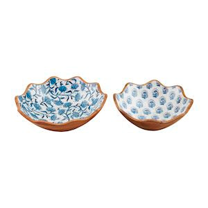 Block Print Scalloped Bowl Set