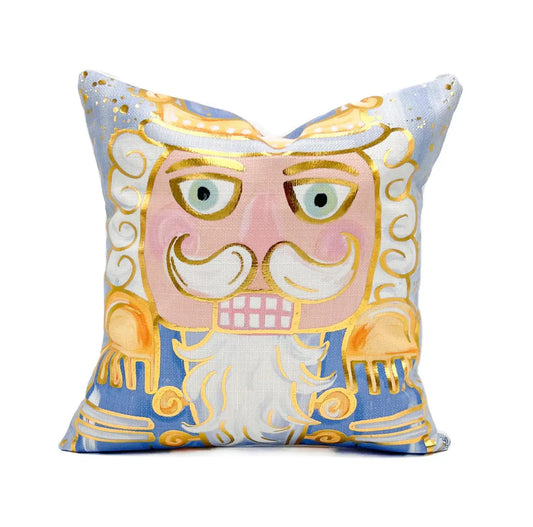 Gold Foil Mr. Nutcracker Baby Blue Pillow