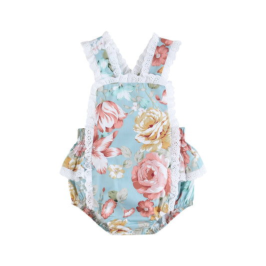 Pink & Blue Floral Ruffle Romper
