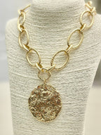 Hammered Pendant Gold Chain Necklace